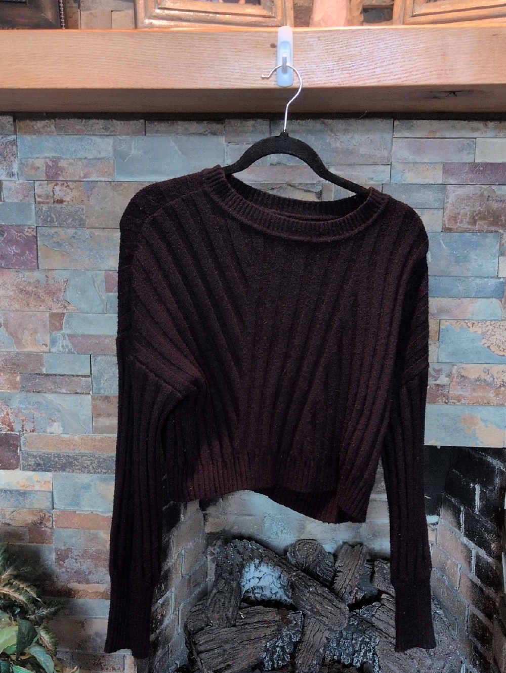 Design Lab Ribbed Crewneck Sweater - Dark Brown